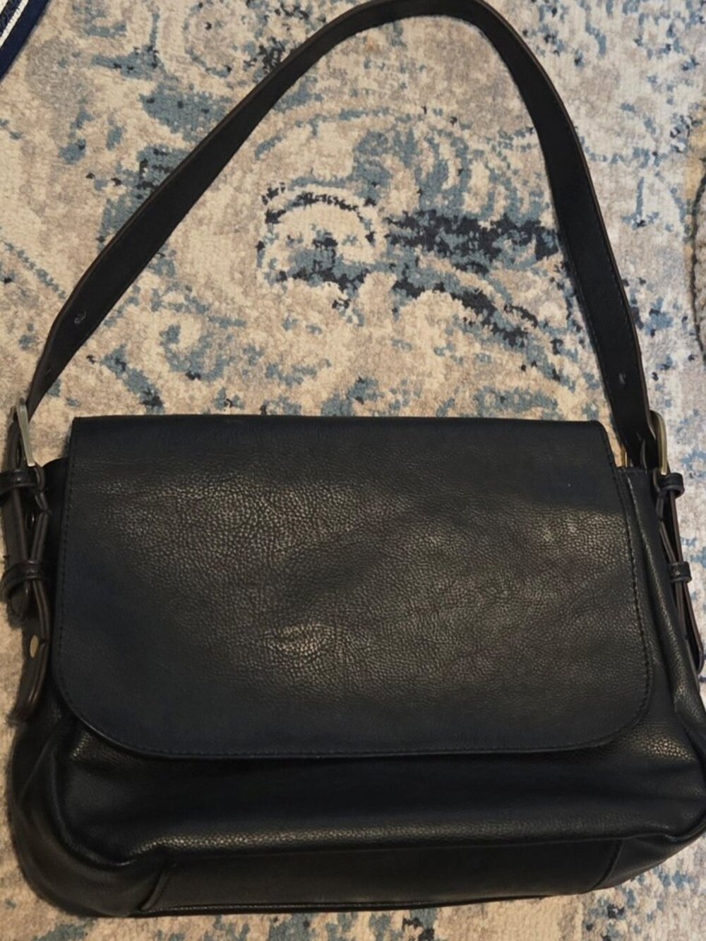 JOY Faux Pebbled Black Leather & Fabric Lined Shoulder Bag